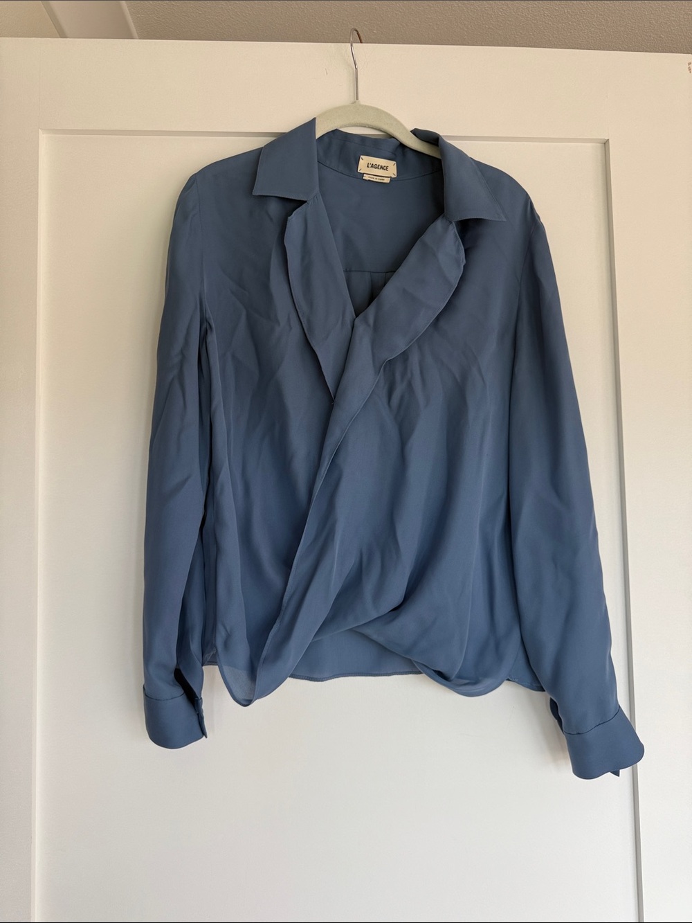 L’agence Blue Draped Wrap Blouse